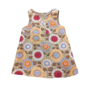 Sprockets Beige Orange Floral 70s Retro Style Corduroy Summer Spring Dress 18M